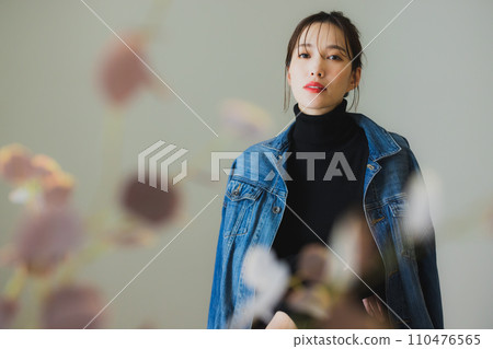 woman in denim jacket woman in denim jacket 110476565