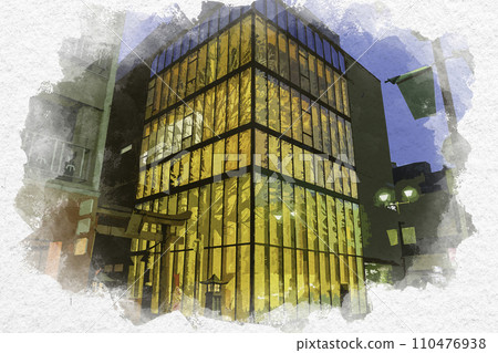 水彩畫風福井市北莊街柴田神社鳥居福井縣福井市 110476938