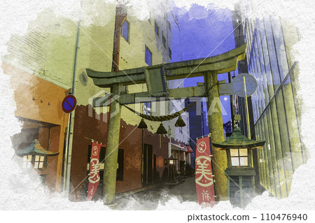 Watercolor painting style Fukui city Kitanosho Street Shibata Shrine torii Fukui City, Fukui Prefecture Watercolor painting style Fukui city Kitanosho Street Shibata Shrine torii Fukui City, Fukui Prefecture 110476940