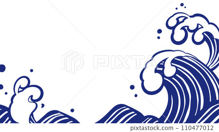 Hand-drawn style Japanese wave background_Painting_16:9 110477012