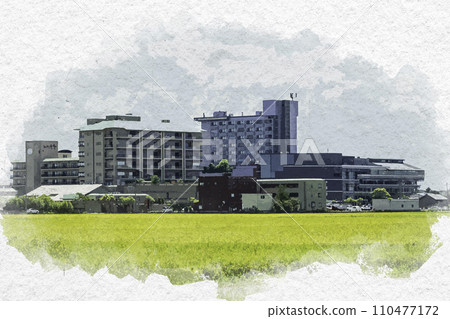 水彩風格越前蘆原溫泉 福井縣蘆原市溫泉街 110477172