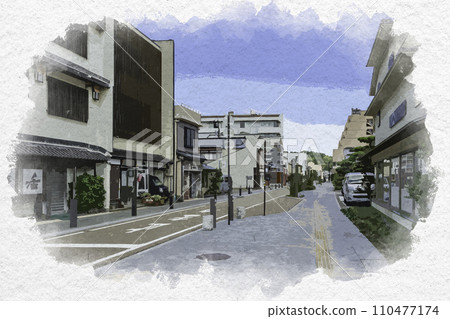 Watercolor style Echizen Awara Onsen Hot spring town Awara City, Fukui Prefecture Watercolor style Echizen Awara Onsen Hot spring town Awara City, Fukui Prefecture 110477174