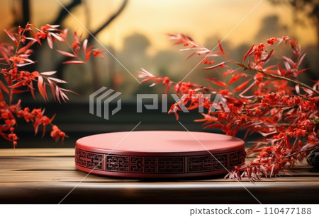 red cylinder podium for products display presentation, Chinese new year, Chinese Festivals, Mid Autumn Festival, poster, greeting card. red cylinder podium for products display presentation, Chinese new year, Chinese Festivals, Mid Autumn Festival, poster, greeting card. 110477188