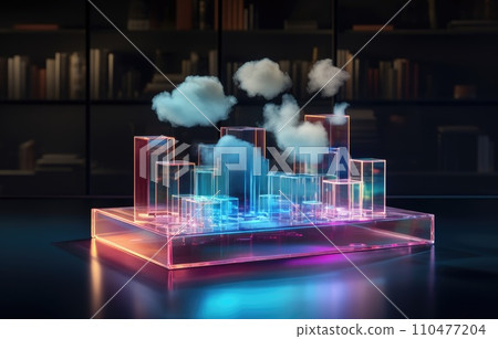 Cloud computing concept. Smart city wireless internet communication with cloud storage, cloud services. Download, upload data on server. Cloud computing concept. Smart city wireless internet communication with cloud storage, cloud services. Download, upload data on server. 110477204