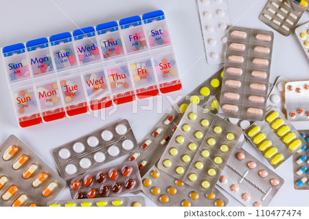 It is weekly organizer dispenser for pills, tablets, capsules, blister packs of medicines that are used for treatment It is weekly organizer dispenser for pills, tablets, capsules, blister packs of medicines that are used for treatment 110477474