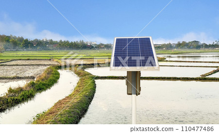 Paddy field irrigated with solar energy in rural area Paddy field irrigated with solar energy in rural area 110477486