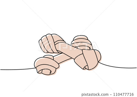 Dog toy, bones one line colored continuous drawing. Animals accessories, pet toy supplies continuous one line illustration. Vector illustration. 110477716