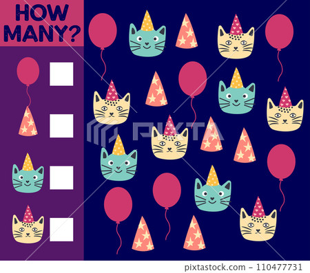 How many Cat, game for children. How many are they game. Count the Cats in the picture and write the result. 110477731