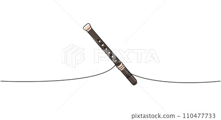 Flute one line colored continuous drawing. Musical instruments continuous one line illustration. Vector minimalist linear illustration. Flute one line colored continuous drawing. Musical instruments continuous one line illustration. Vector minimalist linear illustration. 110477733