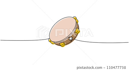 Drum flute one line colored continuous drawing. Musical instruments continuous one line illustration. Vector minimalist linear illustration. 110477738