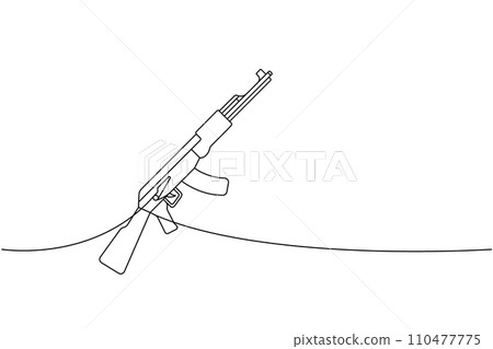 Assault rifle AK 47 one line continuous drawing. Various modern weapons continuous one line illustration. Vector linear illustration. Assault rifle AK 47 one line continuous drawing. Various modern weapons continuous one line illustration. Vector linear illustration. 110477775
