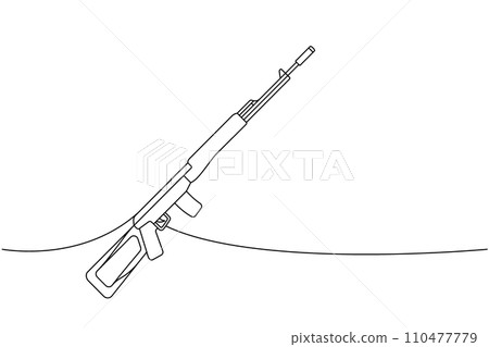 Sniper rifle, sniper firearm one line continuous drawing. Various modern weapons continuous one line illustration. Vector linear illustration. Sniper rifle, sniper firearm one line continuous drawing. Various modern weapons continuous one line illustration. Vector linear illustration. 110477779