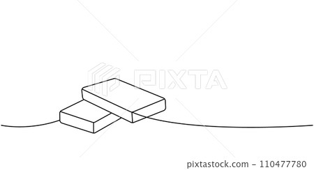 Washcloth, washing sponge one line continuous drawing. Cleaning service tools continuous one line illustration. Vector linear illustration. 110477780