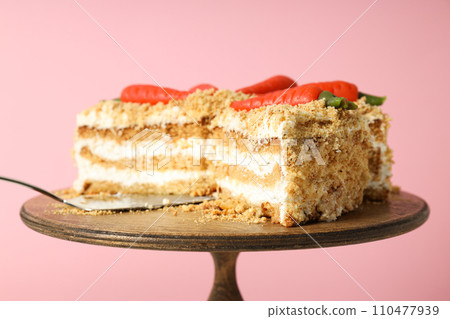 Tasty and delicious food concept - carrot cake 110477939