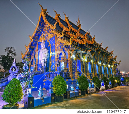 Viharn at Wat Rong Suea Ten Blue temple, Chiang Rai, Thailand Viharn at Wat Rong Suea Ten Blue temple, Chiang Rai, Thailand 110477947