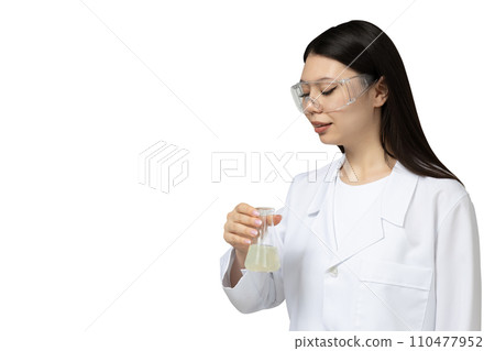 PNG, asian girl chemist lab assistant, isolated on white background. 110477952