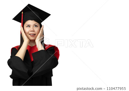 PNG Asian girl in university graduate uniform isolated on white background. PNG Asian girl in university graduate uniform isolated on white background. 110477955