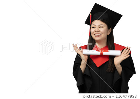 PNG Asian girl in university graduate uniform isolated on white background. 110477958