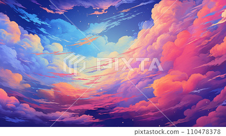 手绘卡通唯美的彩云插画背景素材 110478378