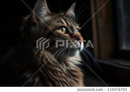 AI-generated content. Portrait of a cute cat looking away 110478769