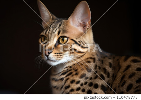 AI-generated content. Portrait of a cute cat looking away. Savannah cat breed 110478775