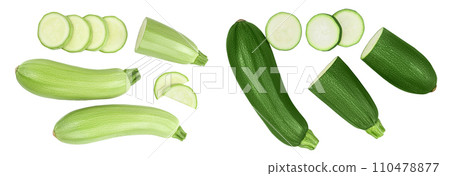 zucchini or marrow isolated on white background with full depth of field. Top view. Flat lay 110478877