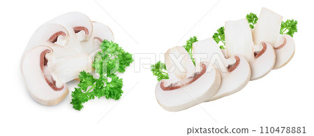 Fresh mushrooms and slices isolated on white background 110478881