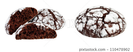 Chocolate brownie cookie isolated on white background with full depth of field Chocolate brownie cookie isolated on white background with full depth of field 110478902