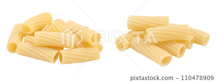 raw italian tortiglioni pasta isolated on white background with full depth of field raw italian tortiglioni pasta isolated on white background with full depth of field 110478909