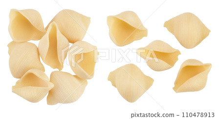 Conchiglioni italian pasta isolated on white background  . Top view. Flat lay 110478913