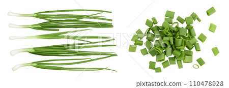 Green onion isolated on the white background. Top view. Flat lay. 110478928