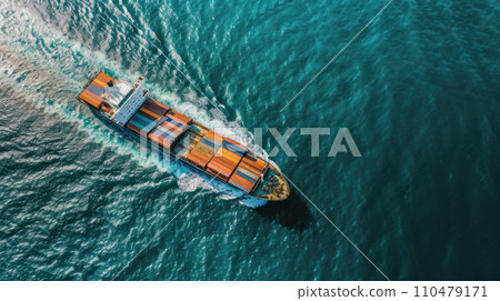 Aerial view logistic boat constrainer shipping Aerial view logistic boat constrainer shipping 110479171