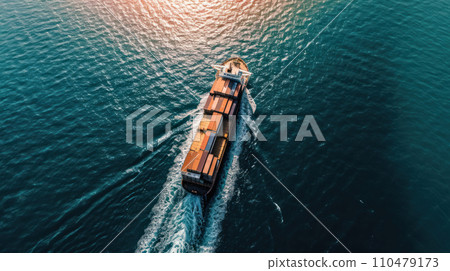Aerial view logistic boat constrainer shipping Aerial view logistic boat constrainer shipping 110479173