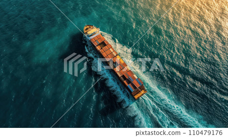 Aerial view logistic boat constrainer shipping Aerial view logistic boat constrainer shipping 110479176