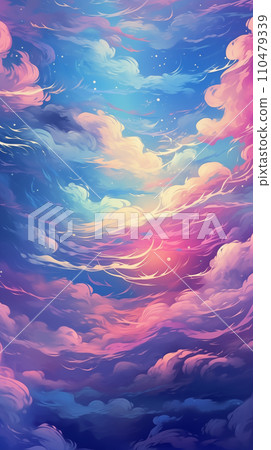 手绘卡通唯美的彩云插画背景素材 110479339