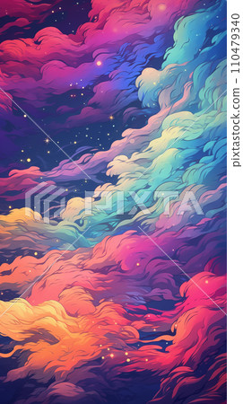 手绘卡通唯美的彩云插画背景素材 110479340