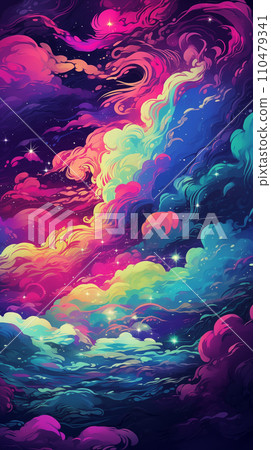 手绘卡通唯美的彩云插画背景素材 110479341