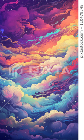 手绘卡通唯美的彩云插画背景素材 110479348