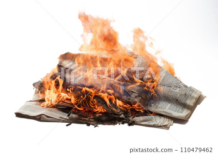Burning newspaper with flame 110479462