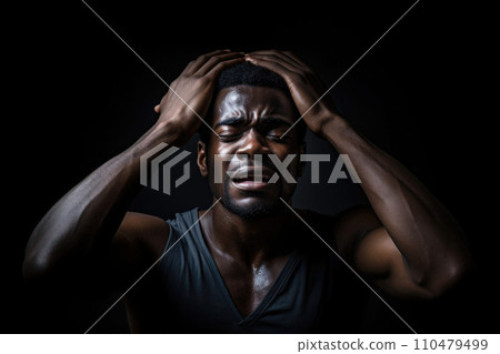 Crying african american man. Negative emotions 110479499