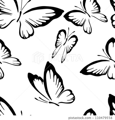 A seamless background with butterflies. hand drawing. Not AI, Vintage background. Vector illustration 110479558