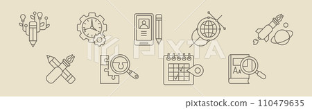 Education Process and Online Learning Flat Line Icons Vector Set 110479635