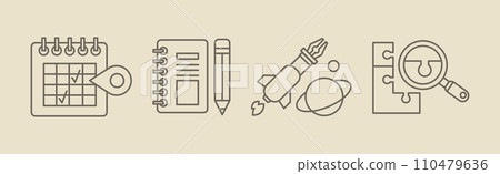 Education Process and Online Learning Flat Line Icons Vector Set 110479636