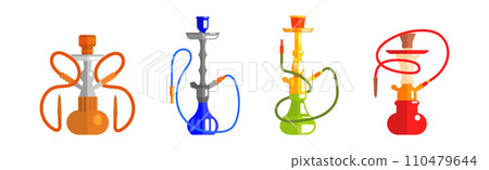 Hookah as Pipe Equipment for Smoking in Lounge Club Vector Set Hookah as Pipe Equipment for Smoking in Lounge Club Vector Set 110479644