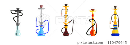 Hookah as Pipe Equipment for Smoking in Lounge Club Vector Set Hookah as Pipe Equipment for Smoking in Lounge Club Vector Set 110479645