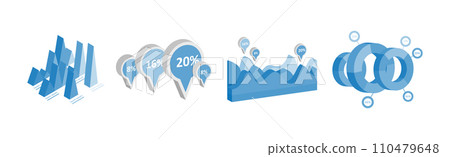 Blue Isometric Infographic Elements with Chart and Diagram Vector Set 110479648