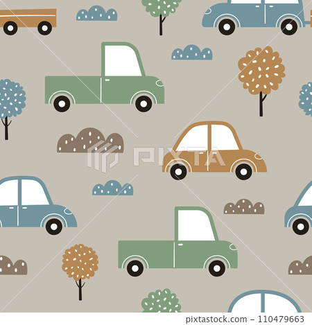 Children s seamless pattern with a variety of cars. Children s seamless pattern with a variety of cars. 110479663