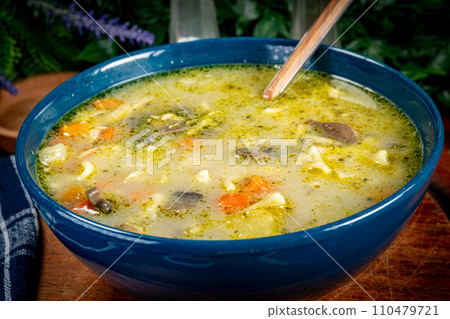 Delicious mushroom soup with dill. 110479721