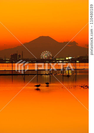 Evening view of Mt. Fuji from Sanbanze Funabashi Sanbanze Seaside Park 110480189
