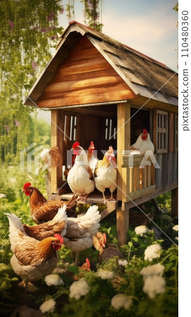 Chicken coop in the backyard of a country house 110480360